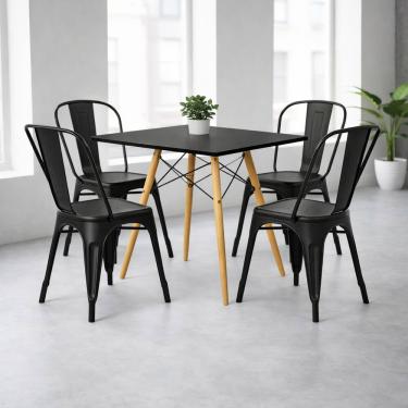 Imagem de Conjunto de Jantar Mesa Quadrada 90cm com 4 Cadeiras Tolix Iron, Preto