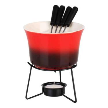 Imagem de Conjunto Para Fondue 6 Peças Panela de Cerâmica 385ml Base Aço Inox - 