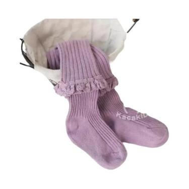 Imagem de Meias-calças De Algodão Canelado Com Renda Para Meninas, Elegantes, Es