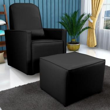 Imagem de Poltrona Com Puff Para Maternidade Ibiza Reclinável Couro Sintético Preto Mais de Casa