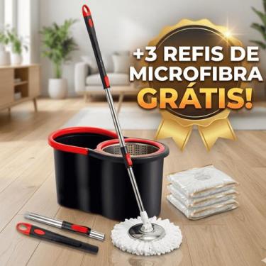 Imagem de Esfregão Mop 360 Giratório Cesto Inox 3 Refis de Microfibra Grátis - N