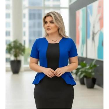 Imagem de Vestido Plus Size Peplum Blazer Moda Feminina Evangélica - Miss FLOWER