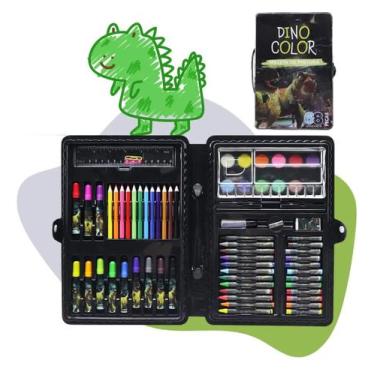 Imagem de Kit Maleta De Pintura Infantil Dinossauro 68 Peças Estojo Escolar Com 