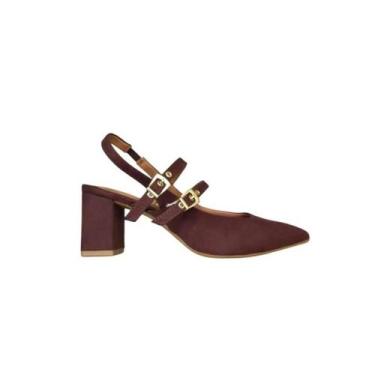 Imagem de Sapato Vizzano Slingback Bico Quadrado Salto Feminino - Marr, Marrom, 