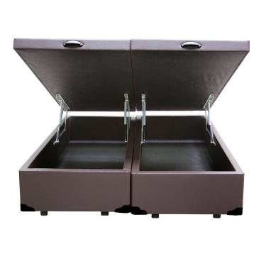 Imagem de Cama Box com Baú Queen Bipartida Homequeen Sintético Estrutura em Madeira com Courino M...