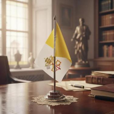 Imagem de Bandeira Mesa Dupla Face Vaticano Com Mastro De 29 Cm (14x20cm) - SP B