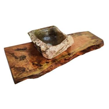 Imagem de Bancada Lavabo Madeira Rústica Maçiça Banheiro Pia Prancha - Decor Luz