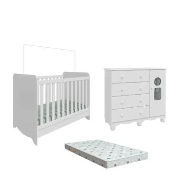Imagem de Quarto Bebe Berço e Cômoda MDF Dorabelly BenDyte + Colchão - Moveis Pe