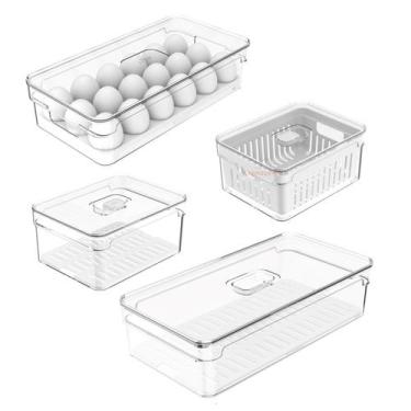 Imagem de Kit 4 Organizadores Porta Mantimento Para Geladeira Ovos Fruta Verdura
