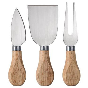 Imagem de Conjunto para Queijo Inox e Madeira 3 Peças com Espátula Faca e Garfo Porta-Frios Inox Euro Home