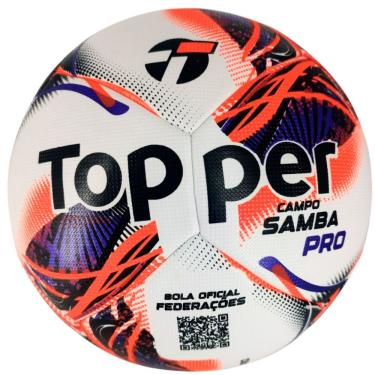 Imagem de Bola de Futebol Campo Samba Velocity Pro 2026 com Tecnologia Thermofusion e Trajetória Precisa Branco e Laranja Topper