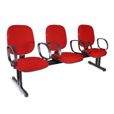 Imagem de Longarina Ágata Diretor 3 Lugares Braços Cor:Vermelho - Ideaflex, Verm