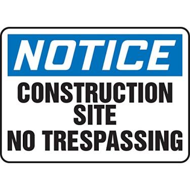 Imagem de Accuform MADM644VS Placa de vinil adesiva, lenda "notice construction SITE NO TRESPASSING", 25,4 cm de comprimento x 35,5 cm de largura x 0,01 cm de espessura, azul/preto sobre branco