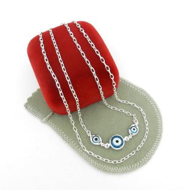 Imagem de Corrente Feminina 60Cm 1Mm + Olho Grego Folheada Prata Cr668