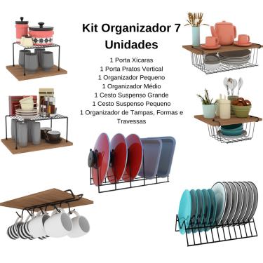 Kit Organizador Armário Cozinha Completo em Aço 7 Unidades - ECOMMIX -  Organizador de Armário - Magazine Luiza