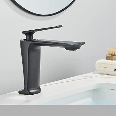 Imagem de Torneira de pia de latão de bacia alta preta, torneira misturadora de banheiro, alça única, água fria quente, torneira de pia de vaidade montada, preto fosco, curto, China