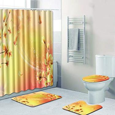 Imagem de 4pcs Barthroom Tapete Set Cortina de Chuveiro Impermeável e Conjunto de Tapete de Banho Tapete de Flor Tapete Higiênico Acessórios para decoração de casa Tapetes de quarto, 4141,45x75 45x 37,5 35x45