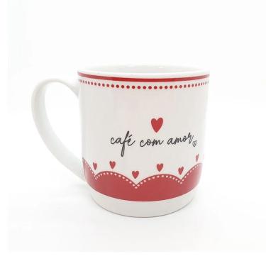 Imagem de Caneca de Porcelana Café com Amor Decorada Corações - 360 mL - 1 unidade - AllMix - Rizzo