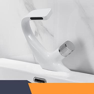 Imagem de Torneiras de lavatório preto fosco torneira misturadora de banheiro de latão torneira de lavatório alça única único furo elegante guindaste, branco e cromado, China