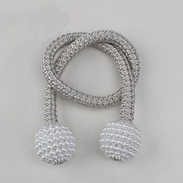 Imagem de Cortina magnética Clip Room Acessórios Pearl Ball Cortinas Titular Fivela Corda Tieback Decoração de Casa Bola Pendurada Amarração Traseira Retenção, bege claro, 1 peça