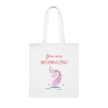 Imagem de SpreadPassion Sacola You Are Mermazing, presente divertido, bolsa de ombro, bolsas reutilizáveis, ideia de presente de aniversário e Natal