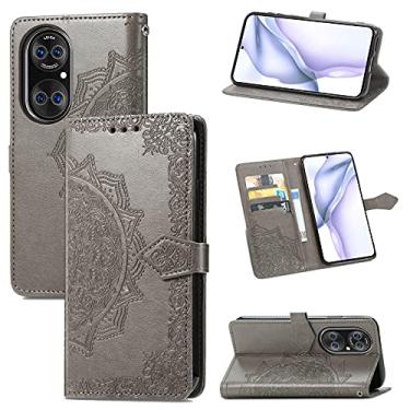 Imagem de HONGYAN Capa de telefone Padrão Halfway Mandala Embossing Horizontal Leather Case aleta com Holder & cartão Slots & carteira e cordão para Huawei P50 Pro Capa protetora