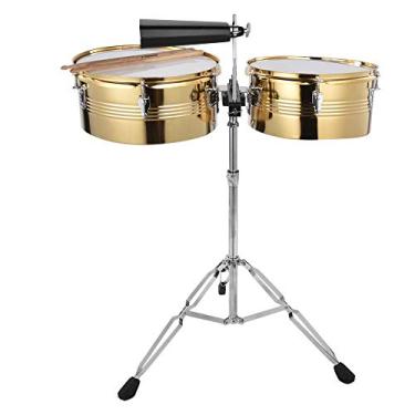 Imagem de Conjunto de bateria Timbale Big Timbale e tambor pequeno Timbale com suporte Cowbell Percussion Instrument Set, Dourado