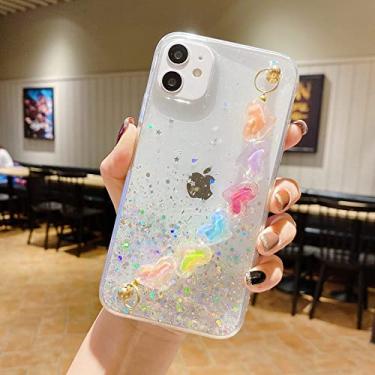 Imagem de Pulseira em forma de coração pintada caso brilhante para iphone 13 12 11pro max mini x xs xr 7 8 plus se2020 fashion caso acrílico, transparente, para iphone 12 pro