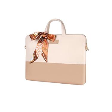 Imagem de Bolsas para Notebook Feminino Bolsa de Ombro Maletas Decorado com Tela de Seda Cáqui 15,6"