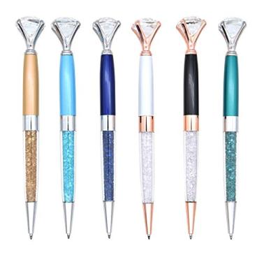 Imagem de Gullor 6 peças de canetas grandes de diamante de cristal, caneta esferográfica de metal brilhante com recargas, tinta preta, material de escritório, canetas de presente para Natal, dama de honra, casamento, multicolorida B