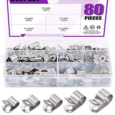 Imagem de Swpeet 80pcs 304 Kit de grampos revestidos de aço inoxidável de 6 mm-16 mm com cabo de vinil, sem braçadeira de borracha acolchoada, braçadeira de metal, suporte de tubo para instalação de tubo, tubo ou cabo de fio