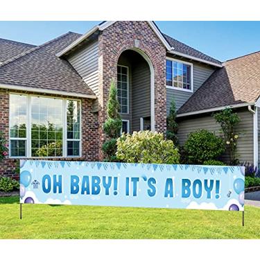 Imagem de Faixa It's a Boy para chá de bebê, placa It's a Boy Yard para decoração de chá de bebê azul para meninos em ambientes internos e externos (25 x 4 cm)