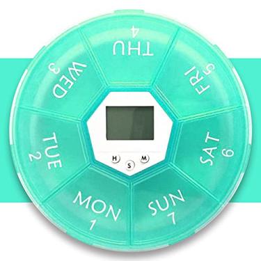 Imagem de Dispensador semanal de comprimidos com alarme, organizador de comprimidos de medicamentos de 7 dias com até 4 alarmes por dia, caixa de comprimidos inteligente portátil, lembrete de pílulas, verde