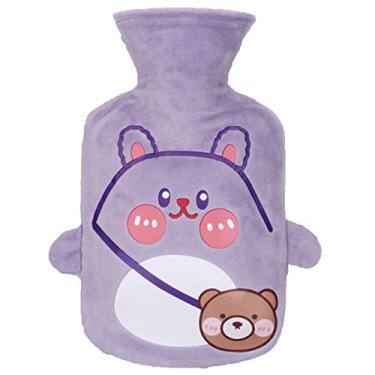 Imagem de Garrafa de água quente de PVC, bolsa térmica reutilizável e livre de BPA com capa de pelúcia macia para compressa de calor aquecedor de cama e aquecedores de pés almofada de alívio de terapia, roxo 1.350 ml