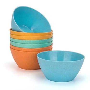 Imagem de Tigelas leves de polipropileno com palha de trigo, tigelas de cereal inquebráveis de 800 ml, para arroz e sopa, seguras para lava-louças e micro-ondas (várias cores) (conjunto com 8)