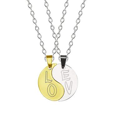 Imagem de CNBPIC Colar 2 Pces Coração Forma Pingente Titânio Aço Corrente Couro Corda Casal Joias Presente