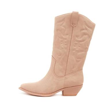 Imagem de Soda Bota feminina Reno Western Cowboy bico fino até o joelho com abas, Nobuck rosa, 8.5