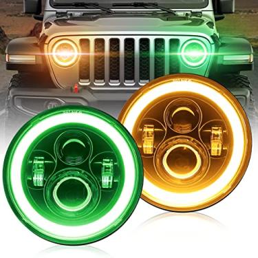 Imagem de DVISUV Faróis de LED de 17,78 cm Halo 2 peças redondas de feixe selado de LED, luz de condução, farol alto/baixo, impermeável, projetor DRL, compatível com motocicleta Jeep Wrangler JK TJ LJ CJ