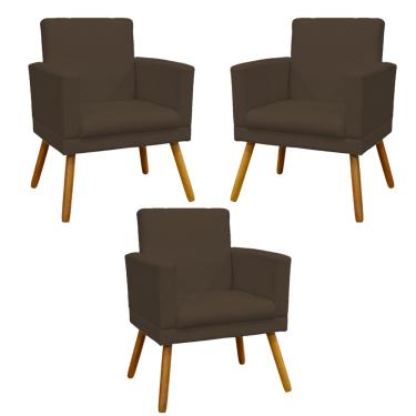 Imagem de Kit 3 Poltronas Para Sala Decorativa Nina Com Base Cadeiras Reforçadas Para Recepção Consultório Escritório Manicure De Tecido Suede E Cores Variadas Pé Castanho - Clique E Decore