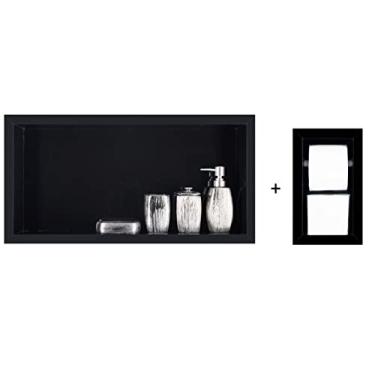 Imagem de Nicho Em Porcelanato P/Banheiro + Porta Papel Higienico Duplo (Preto/Black)