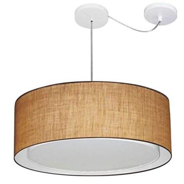 Imagem de Lustre Pendente Cilíndrico com Desvio de Centro Cúpula Tecido 25/60x50 cm, Vivare Iluminação, Pendente4317 LP, Palha, Grande