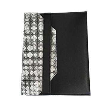 Imagem de Capa protetora de couro personalizada estilosa para tablet com interior macio de até 25,4 cm com fecho (manga de tablet Meander preta e branca)