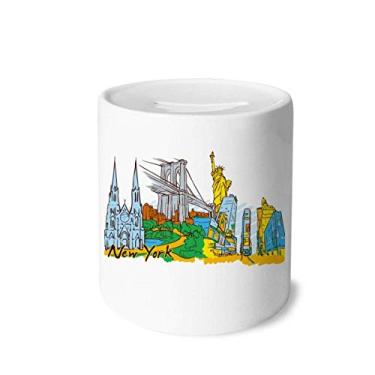 Imagem de DIYthinker US New York America – Caixa de dinheiro em aquarela com porta-moedas de cerâmica