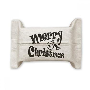 Imagem de Bolsa de linho de algodão para lenços faciais Feliz Natal com fonte adorável preta