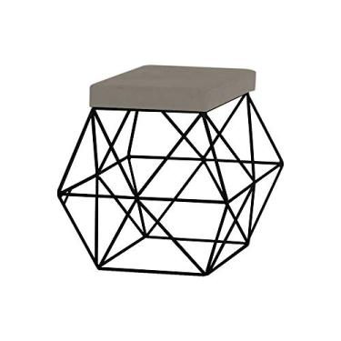 Imagem de Puff Decorativo Sala de Estar Base Preto Trixie Veludo Cinza - Gran Belo