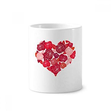 Imagem de Suporte de caneta de escova de dentes rosa em formato de coração rosas para dia dos namorados Caneca suporte de cerâmica copo lápis