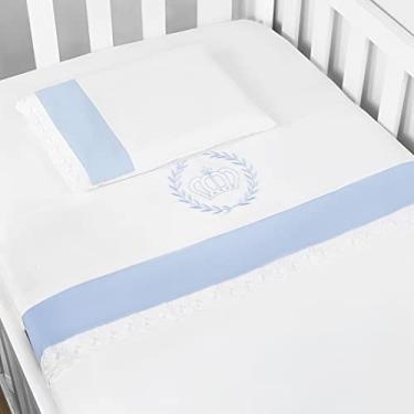 Imagem de Jogo 03 Peças Lençol + Fronha Bordado para Berço Americano Nanna Baby - Realeza Azul