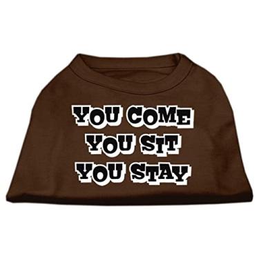 Imagem de Mirage Pet Products Camisetas estampadas You Come/You Sit/You Stay de 50 cm para animais de estimação, 3GG, marrom