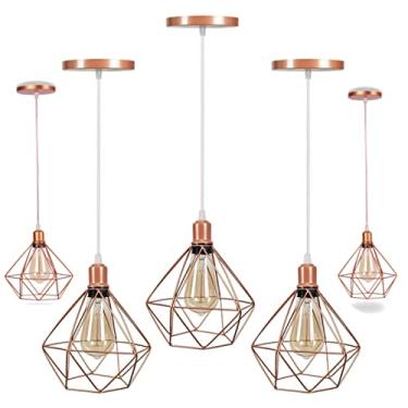 Imagem de Kit 5 Pendentes Luminárias de Teto Modelo Diamante Cor Rose gold
