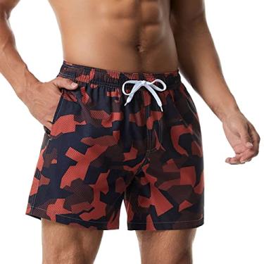 Imagem de NALEINING Shorts masculinos, shorts de praia, calção de surfe estampado, calção de banho de secagem rápida, tipo T (T-09, M)